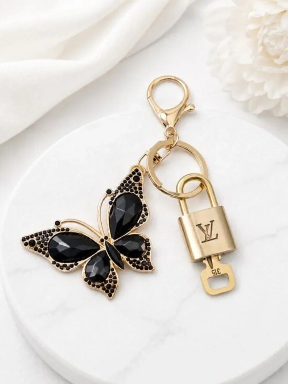 Authentic Louis Vuitton Gold Lock 🔒 Unbranded Butterfly Keychain Bag Charm LV